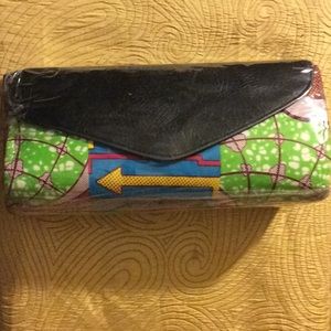 Authentic African print clutchw/ faux leather flap